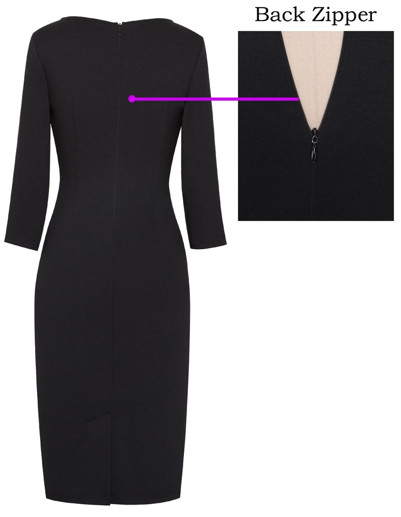 VFSHOW Womens Black Cocktail Party Elegant Ruched Work Business Office Bodycon Pencil Sheath Dress 6563 BLK XL - Image 5